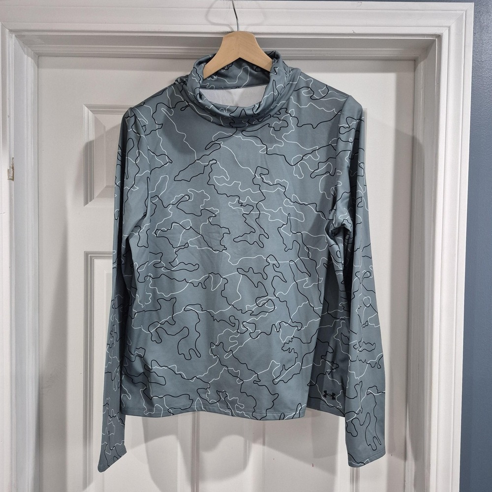 Under Armour Top Womens XL Green Gray Camo Funnel Neck Pullover Training Running